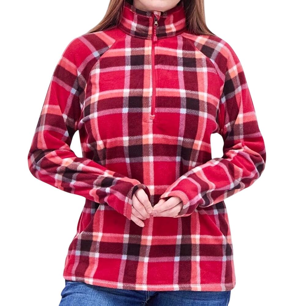 Eddie Bauer Plaid 1/4 Zip Fleece Pullover Size M Gorpcore Hiking Casual